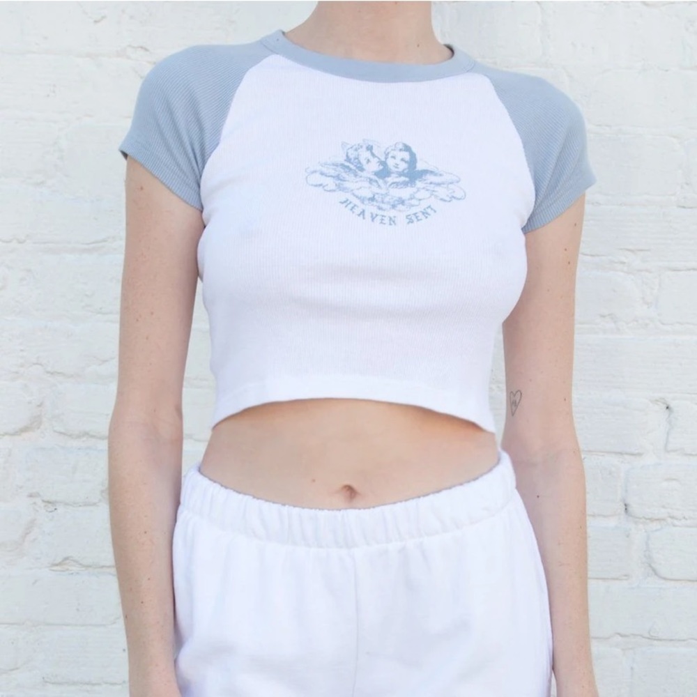 Brandy Melville heaven sent blue and white top
